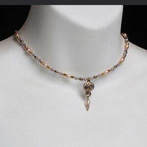 Michal Golan Amethyst Abalone Freshwater Pearls 24K EP Pendant Necklace 13"-18"